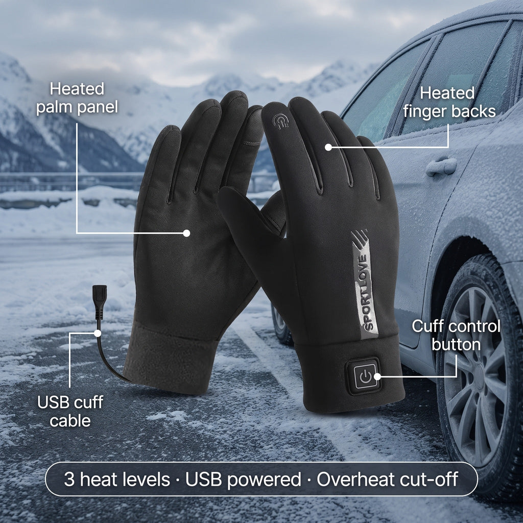 Guantes calefactables USB de doble lado con 3 niveles de calor y temporizador