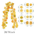 Guirnalda de hojas de otoño con hojas de arce artificiales, 2 metros, hojas de tela y plástico de 9-10 cm para puertas, 