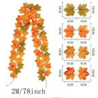 Guirnalda de hojas de otoño con hojas de arce artificiales, 2 metros, hojas de tela y plástico de 9-10 cm para puertas, 