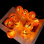 Guirnalda de luces LED con calabazas de Halloween, impermeable para exterior, decoración de porche, jardín y fiestas
