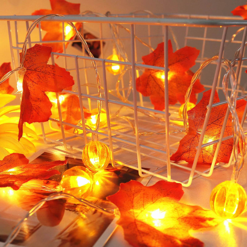 Guirnalda de luces LED con hojas de arce otoñales a pilas para decoración de Halloween, Acción de Gracias y dormitorio