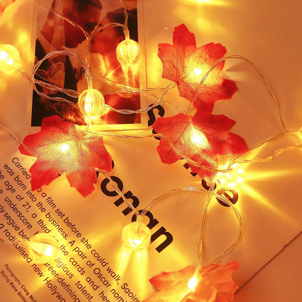 Guirnalda de luces LED con hojas de arce otoñales a pilas para decoración de Halloween, Acción de Gracias y dormitorio