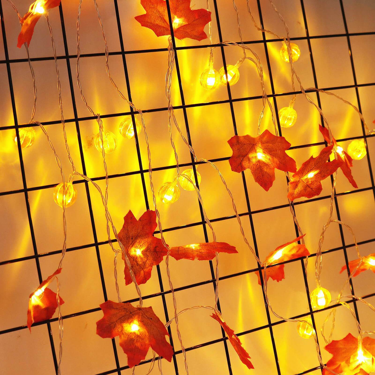 Guirnalda de luces LED con hojas de arce otoñales a pilas para decoración de Halloween, Acción de Gracias y dormitorio