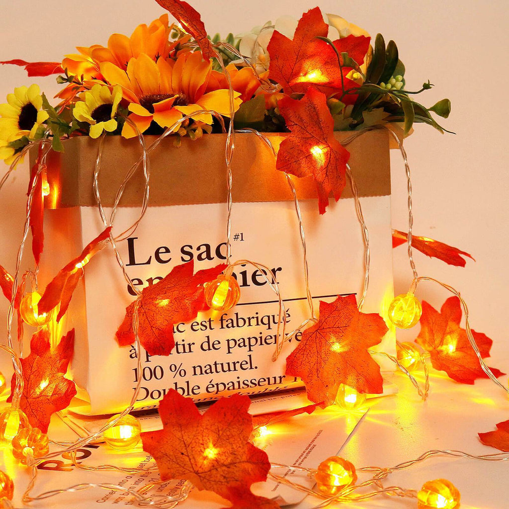 Guirnalda de luces LED con hojas de arce otoñales a pilas para decoración de Halloween, Acción de Gracias y dormitorio
