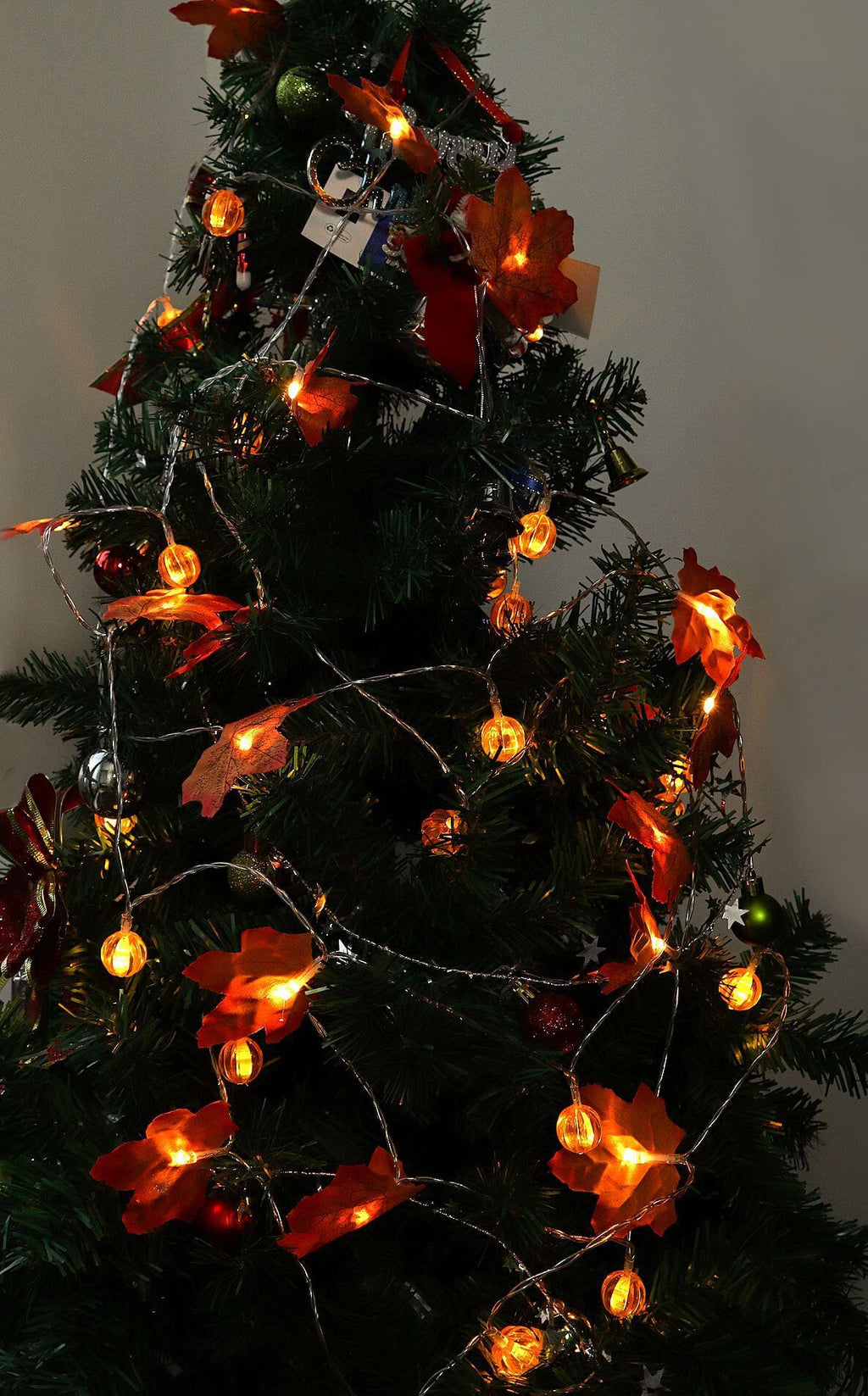 Guirnalda de luces LED con hojas de arce otoñales a pilas para decoración de Halloween, Acción de Gracias y dormitorio