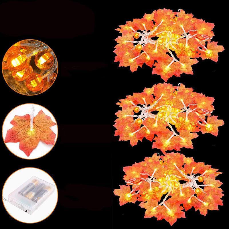Guirnalda de luces LED con hojas de arce otoñales a pilas para decoración de Halloween, Acción de Gracias y dormitorio