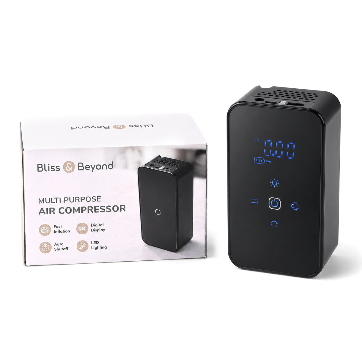 Inflador de aire digital portátil Bliss & Beyond – Inflador de neumáticos inalámbrico