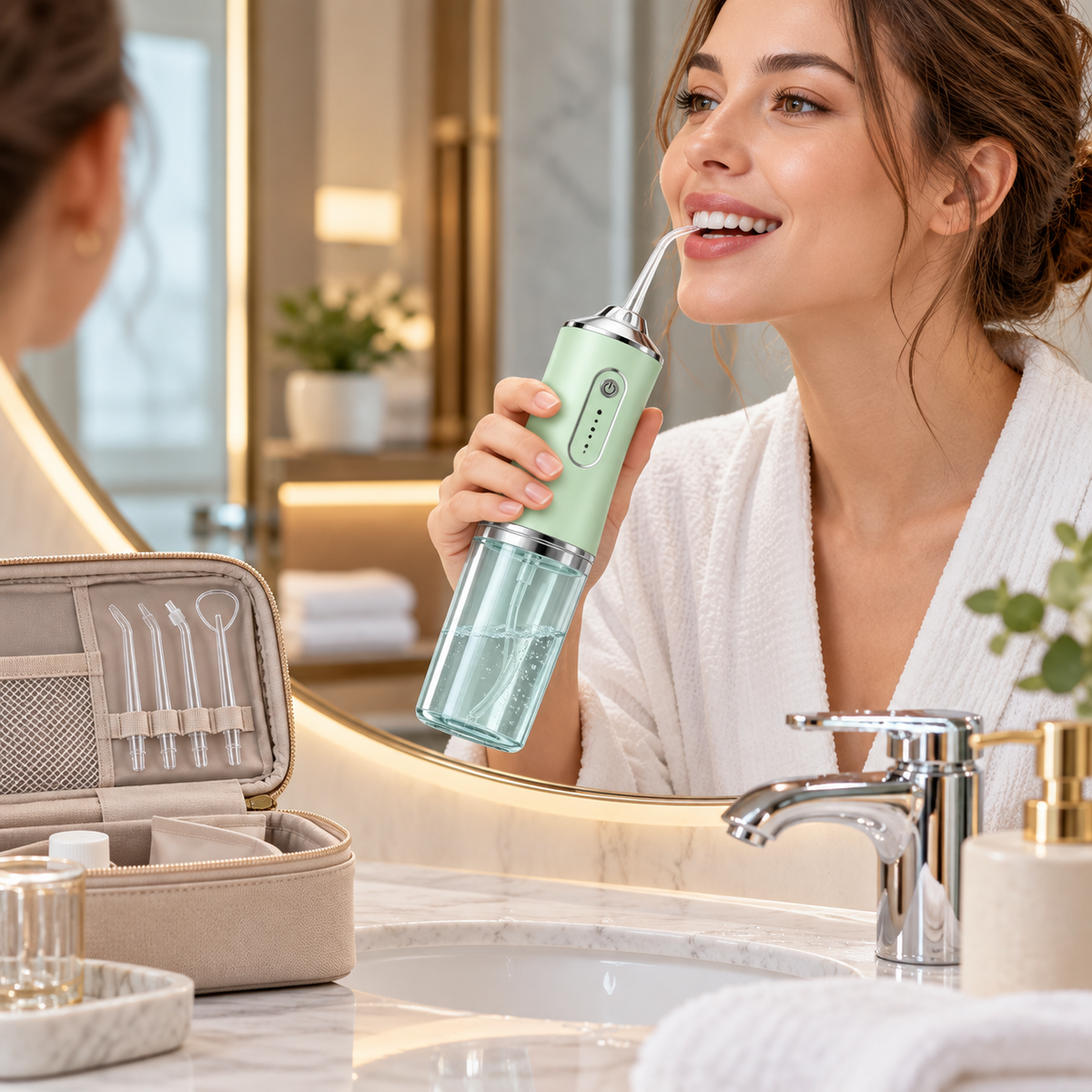 Irrigador dental inalámbrico recargable con boquillas reemplazables