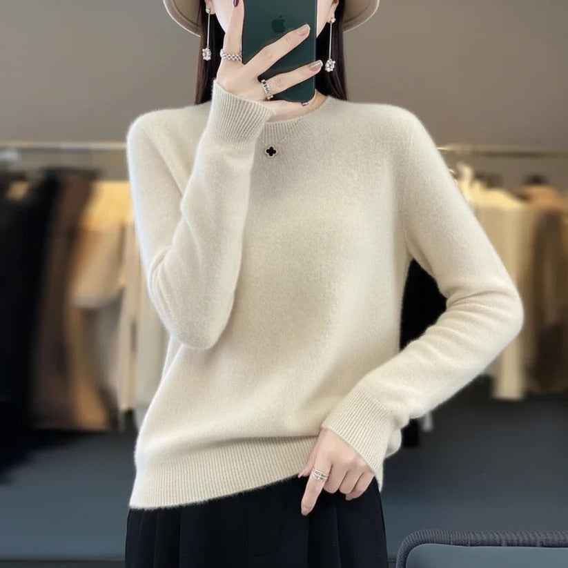 Jersey de cachemir de cuello redondo para mujer - Estilo pullover