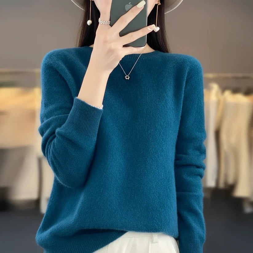 Jersey de cachemir de cuello redondo para mujer - Estilo pullover