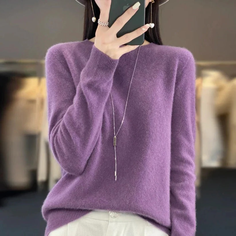 Jersey de cachemir de cuello redondo para mujer - Estilo pullover