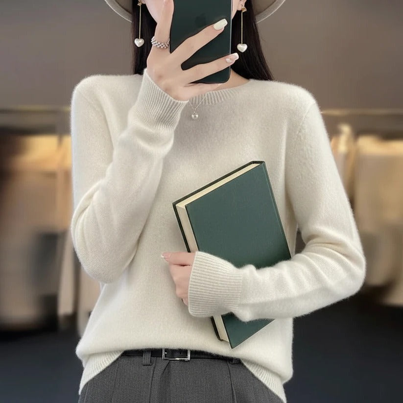 Jersey de cachemir de cuello redondo para mujer - Estilo pullover