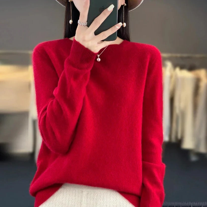 Jersey de cachemir de cuello redondo para mujer - Estilo pullover