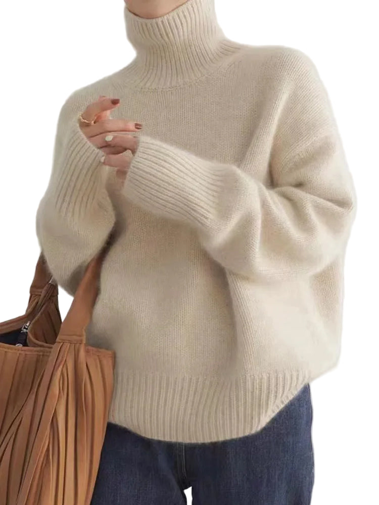 Jersey de cuello alto de cachemir para mujer