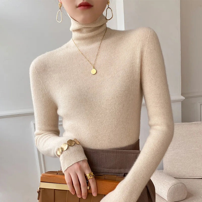 Jersey de cuello alto de cachemir para mujer – corte ajustado