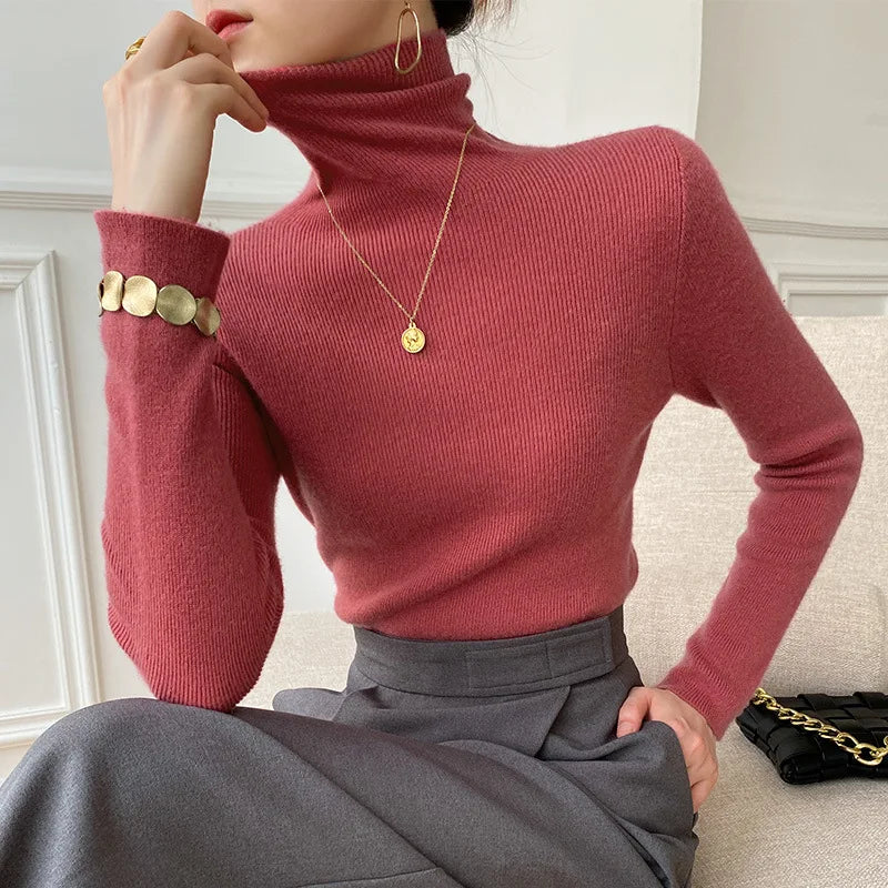 Jersey de cuello alto de cachemir para mujer – corte ajustado
