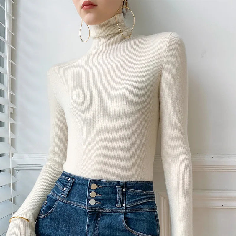 Jersey de cuello alto de cachemir para mujer – corte ajustado