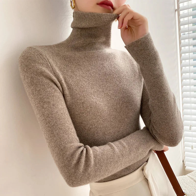 Jersey de cuello alto de cachemir para mujer – corte ajustado