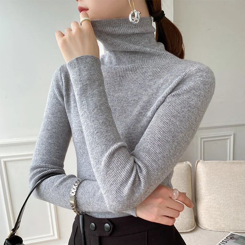 Jersey de cuello alto de cachemir para mujer – corte ajustado
