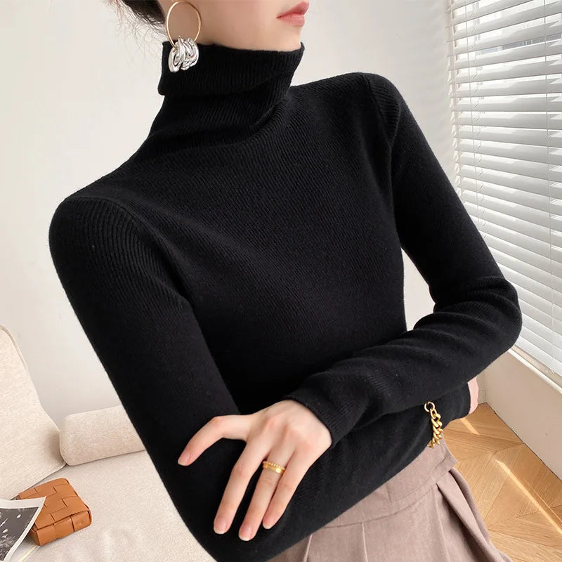 Jersey de cuello alto de cachemir para mujer – corte ajustado