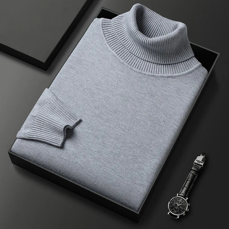 Jersey de cuello alto para hombre de punto fino con cuello vuelto acanalado, puños y bajo acanalados, 6 colores, tallas 