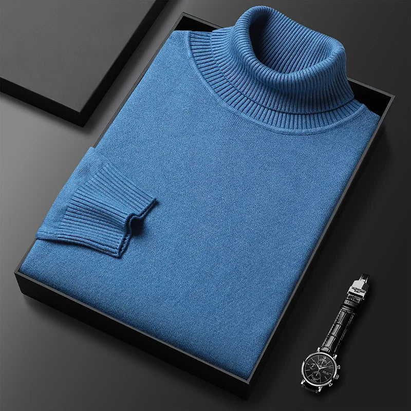 Jersey de cuello alto para hombre de punto fino con cuello vuelto acanalado, puños y bajo acanalados, 6 colores, tallas 