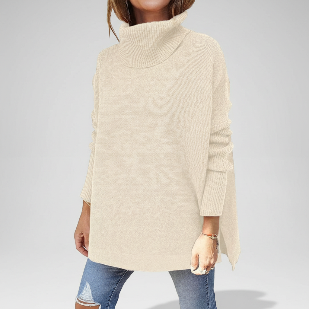 Jersey de cuello vuelto para mujer, punto oversize con mangas acanaladas y aberturas laterales, 9 colores, tallas S a 2X