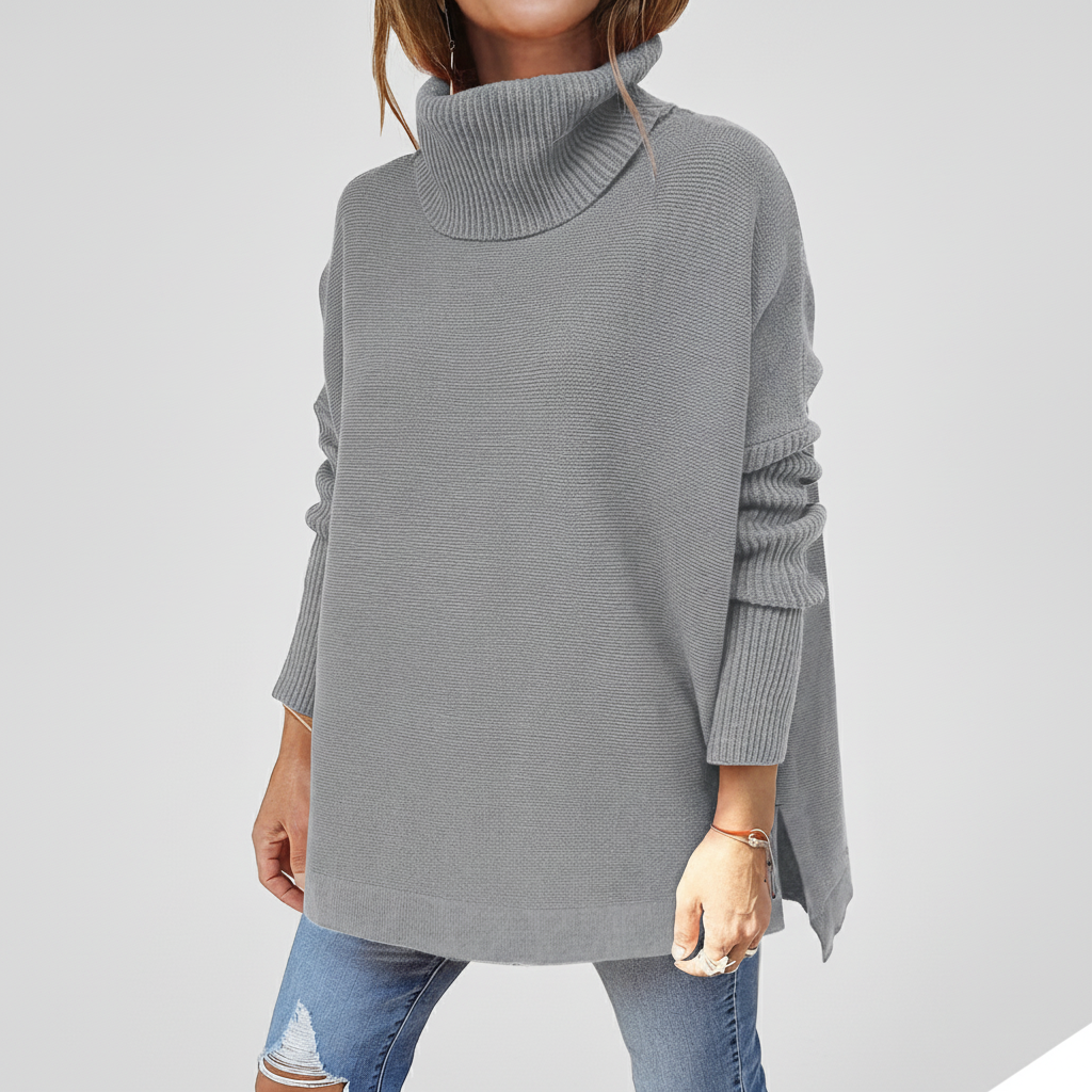 Jersey de cuello vuelto para mujer, punto oversize con mangas acanaladas y aberturas laterales, 9 colores, tallas S a 2X
