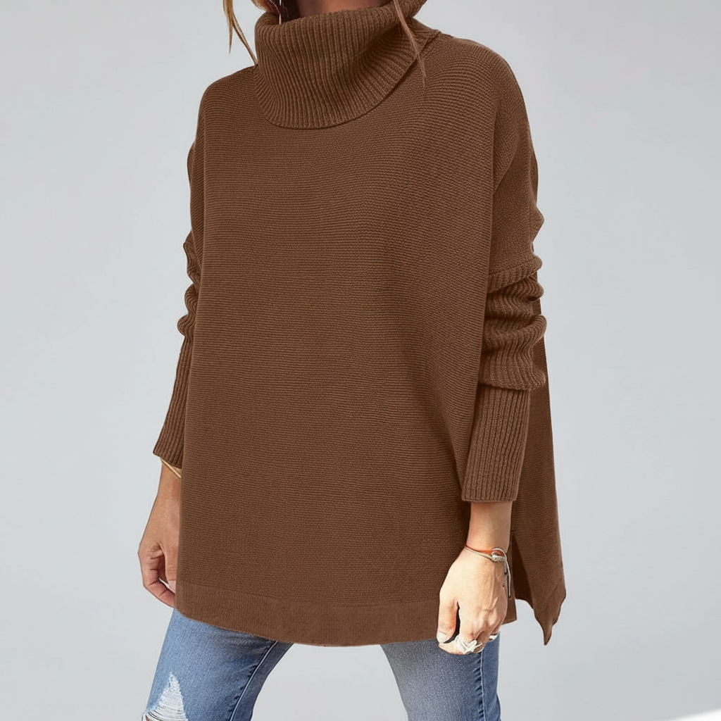 Jersey de cuello vuelto para mujer, punto oversize con mangas acanaladas y aberturas laterales, 9 colores, tallas S a 2X