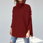 Jersey de cuello vuelto para mujer, punto oversize con mangas acanaladas y aberturas laterales, 9 colores, tallas S a 2X