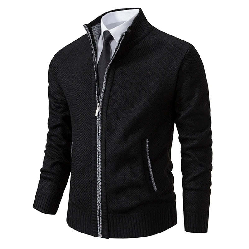 Jersey de lana merina con cremallera completa y cuello alto para hombre