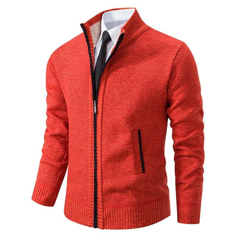 Jersey de lana merina con cremallera completa y cuello alto para hombre