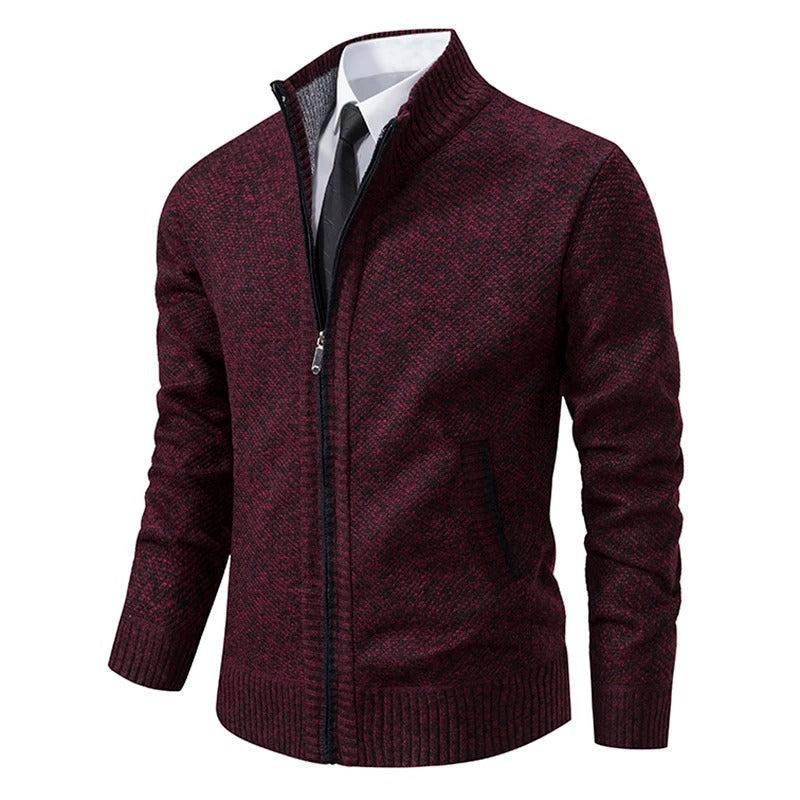Jersey de lana merina con cremallera completa y cuello alto para hombre