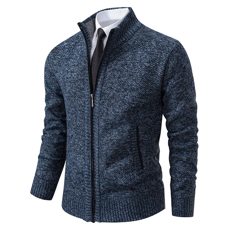 Jersey de lana merina con cremallera completa y cuello alto para hombre
