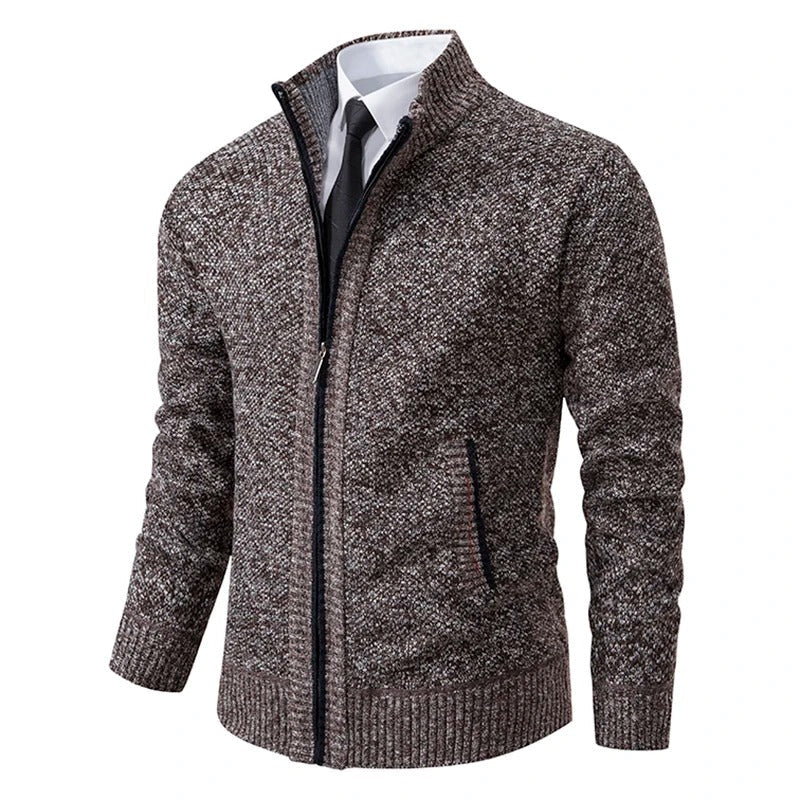 Jersey de lana merina con cremallera completa y cuello alto para hombre