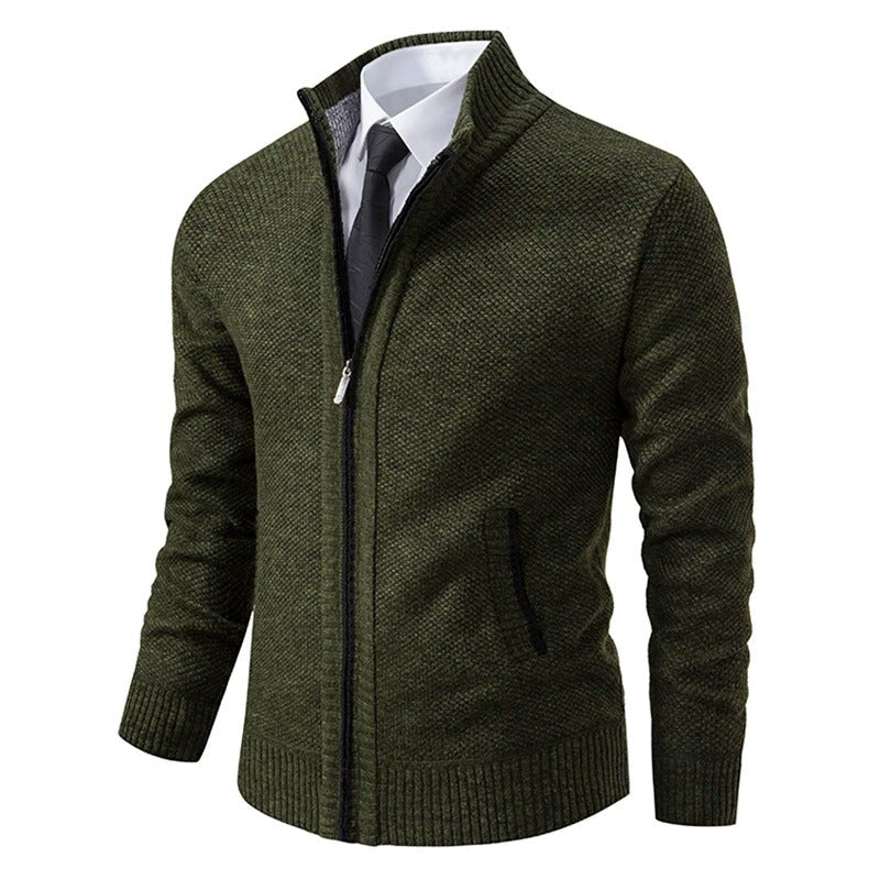 Jersey de lana merina con cremallera completa y cuello alto para hombre