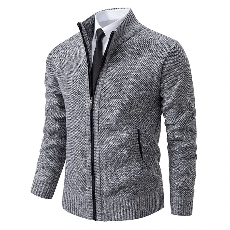Jersey de lana merina con cremallera completa y cuello alto para hombre