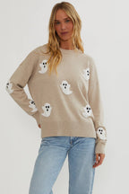 Jersey con apliques de fantasmas para mujer - Jersey de manga larga acogedor