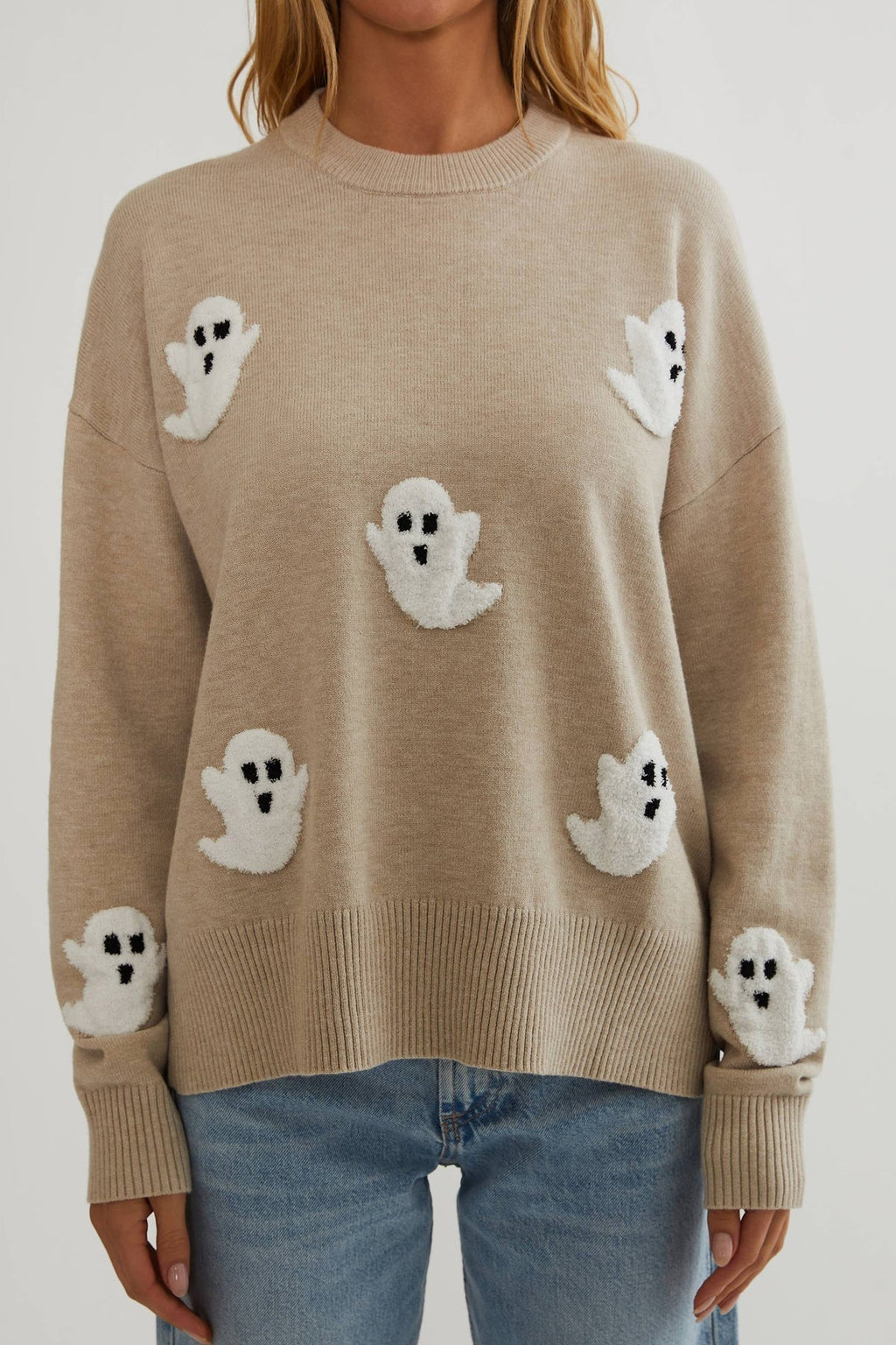 Jersey con apliques de fantasmas para mujer - Jersey de manga larga acogedor