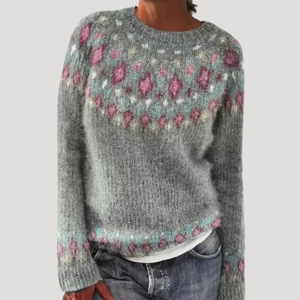 Jersey de cuello redondo con canesú estampado de colores para mujer