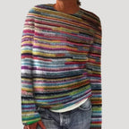 Jersey de cuello redondo con canesú estampado de colores para mujer