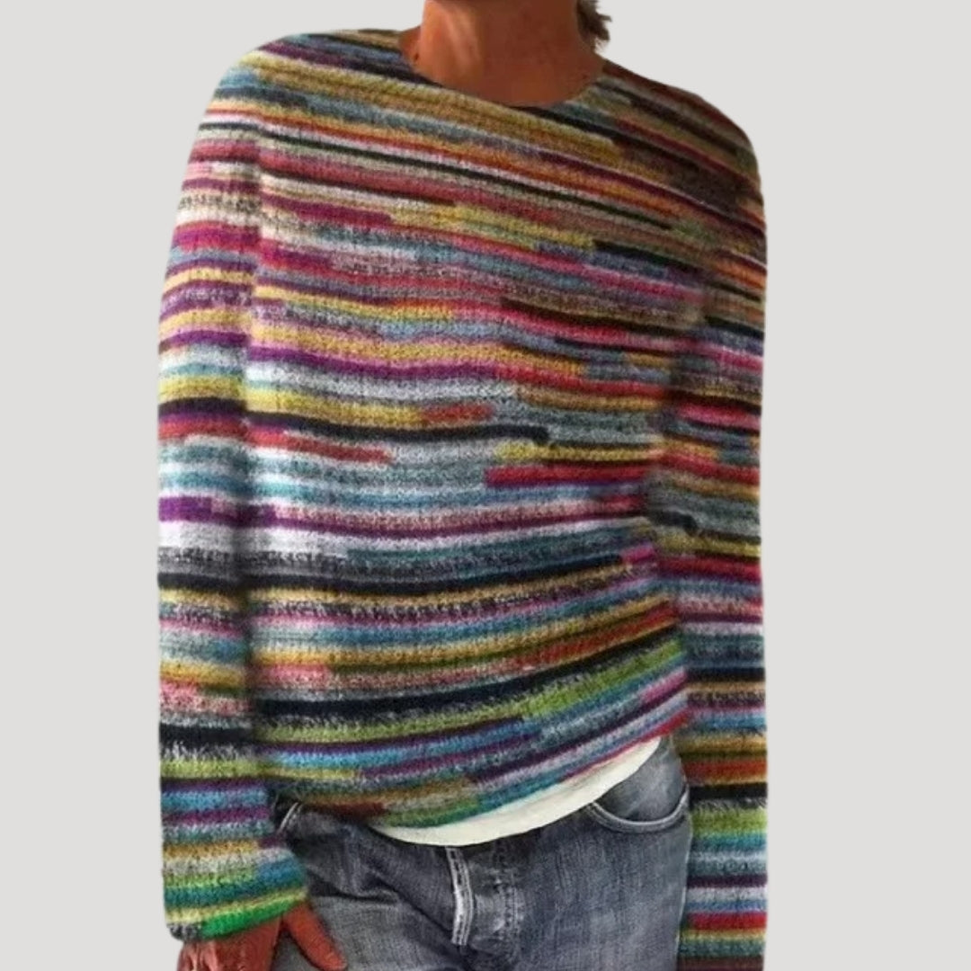 Jersey de cuello redondo con canesú estampado de colores para mujer