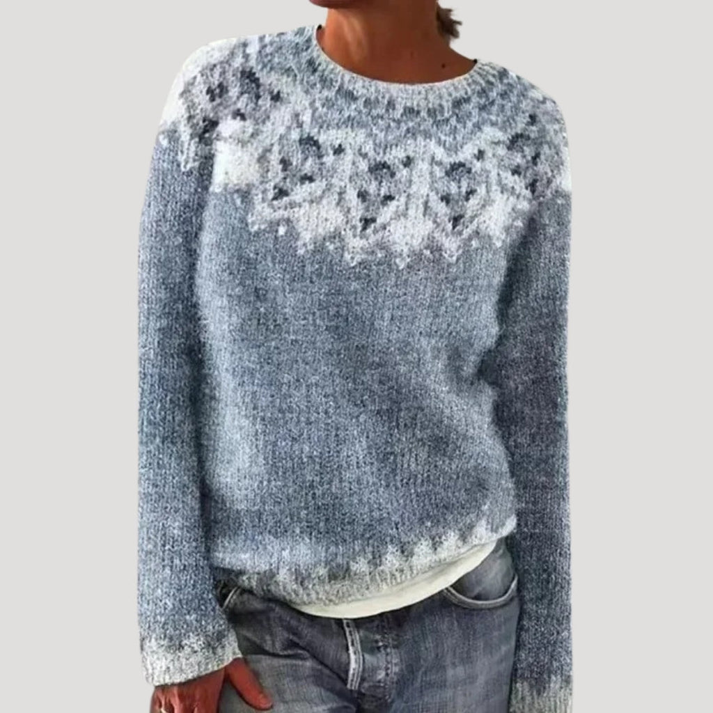 Jersey de cuello redondo con canesú estampado de colores para mujer