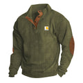 Jersey de punto para hombre con cuello alto, tapeta de botones de presión, ribetes de piel y coderas