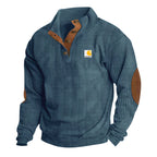 Jersey de punto para hombre con cuello alto, tapeta de botones de presión, ribetes de piel y coderas