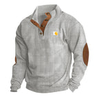 Jersey de punto para hombre con cuello alto, tapeta de botones de presión, ribetes de piel y coderas