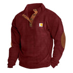 Jersey de punto para hombre con cuello alto, tapeta de botones de presión, ribetes de piel y coderas