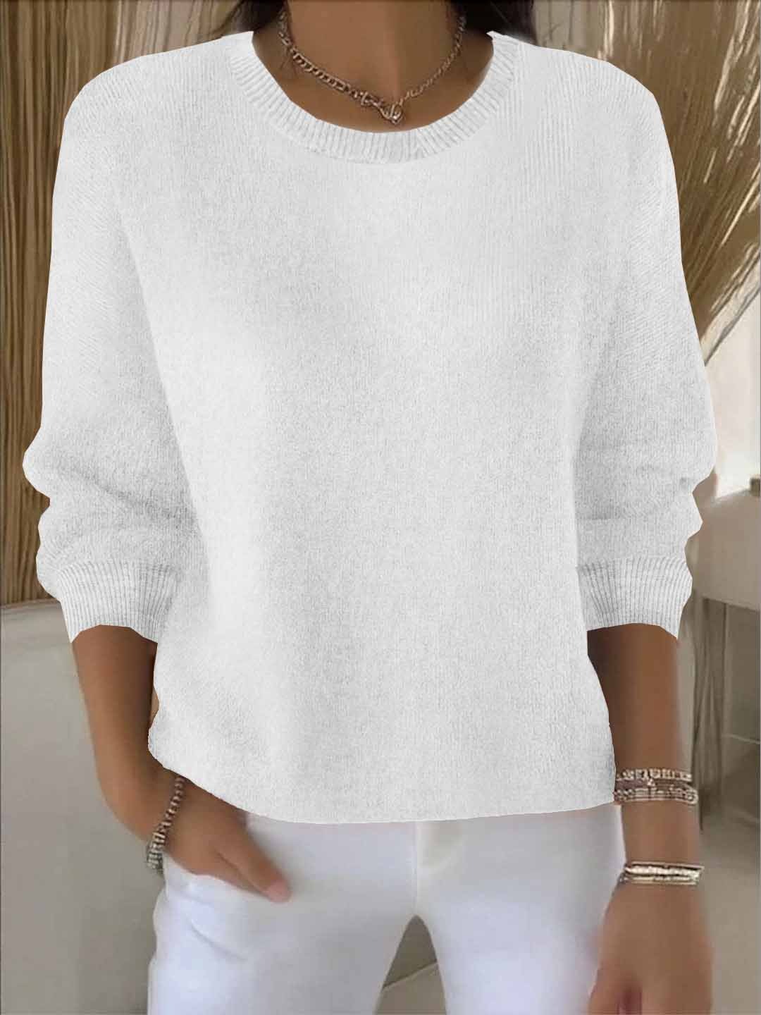 Jersey de punto para mujer con cuello redondo y ribete acanalado