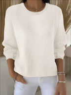 Jersey de punto para mujer con cuello redondo y ribete acanalado