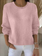 Jersey de punto para mujer con cuello redondo y ribete acanalado